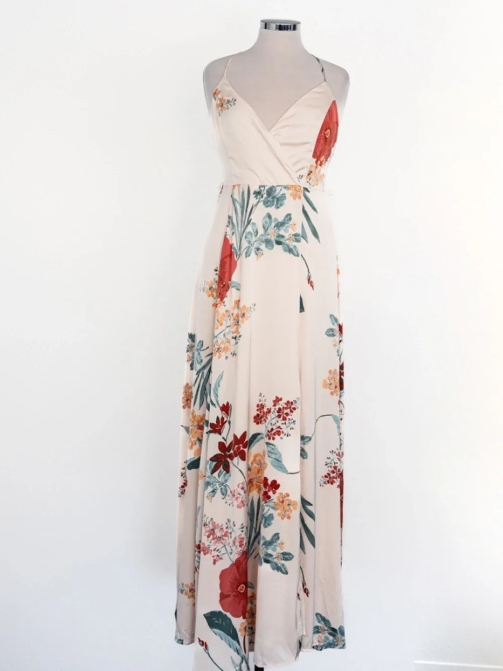 Lulus - Still‎ The One Floral Faux Wrap Gown In Cream Floral Print
